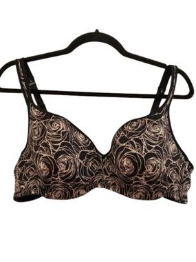 Deesse Lingerie Floral Print Underwire Bra Roses Black Peach Pink Size 42C